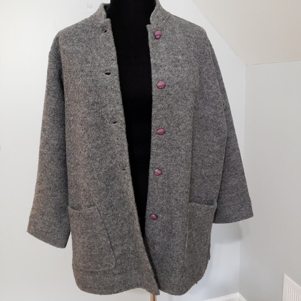 Norm Thompson 100% Wool Gray Winter Coat Large Classic Minimal Preppy - Picture 8 of 12